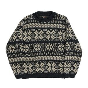 Vintage Alps USA Made wool black cream fair‎ isle crewneck sweater women's small